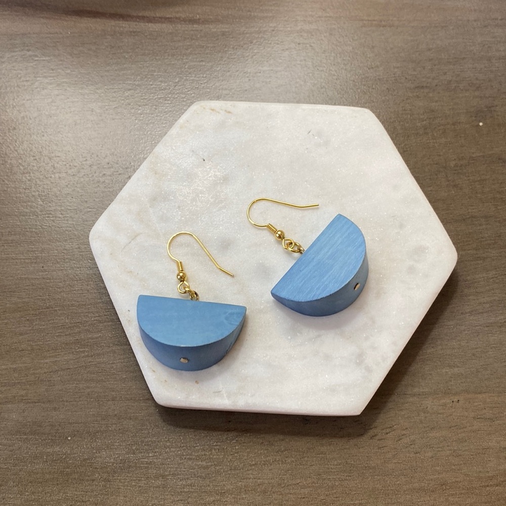 Blue wooden dangle earrings